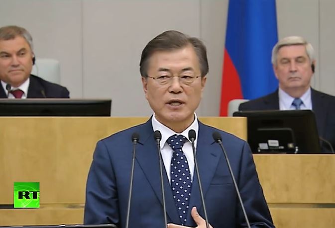 문재인 대통령 러시아 하원 연설…"어두운 시간 뒤로하고 평화 시대로"